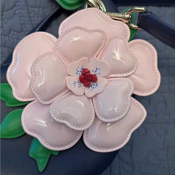 Kate Spade Navy and Pink Floral Shoulder Bag with matching wallet. - Picture 6 of 7